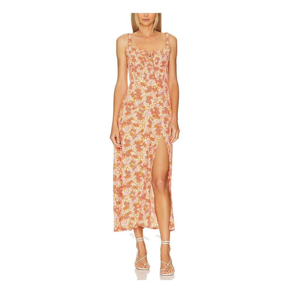Astr The Label Floral Orange Elsie Midi Dress Size XS